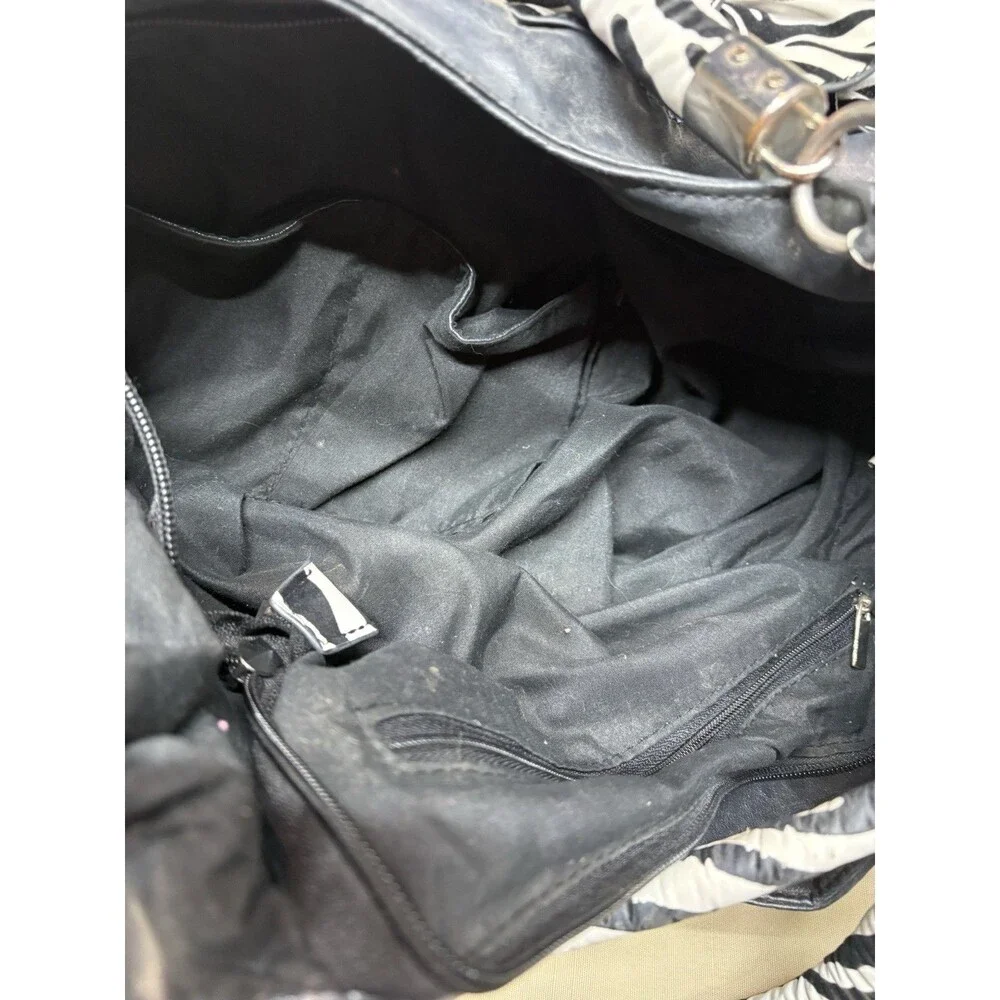 Vintage Y2K Zebra Print Ruffle Handbag Studded Hobo Bag Retro McBling Aesthetic - Picture 6 of 12